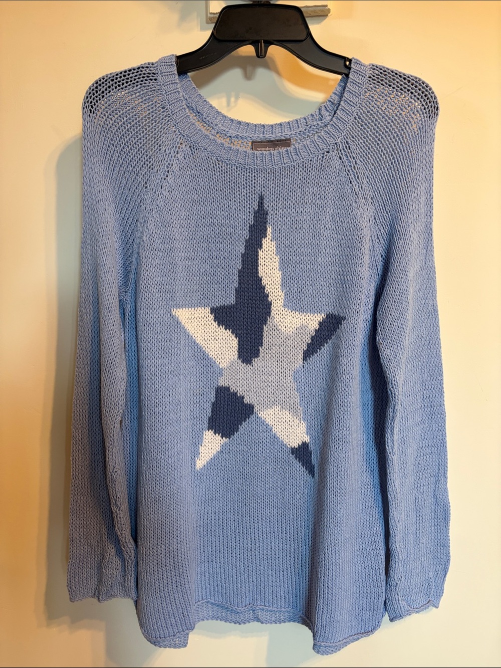 Wooden Ships Blue Camo Star Sweater Cotton Blend Lightweight Knit M/L